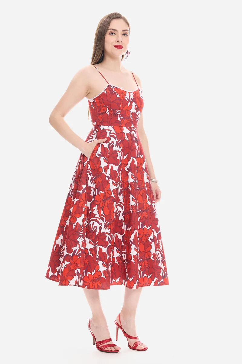 Samia|100% Cotton Sweetheart Lace Midi Dress