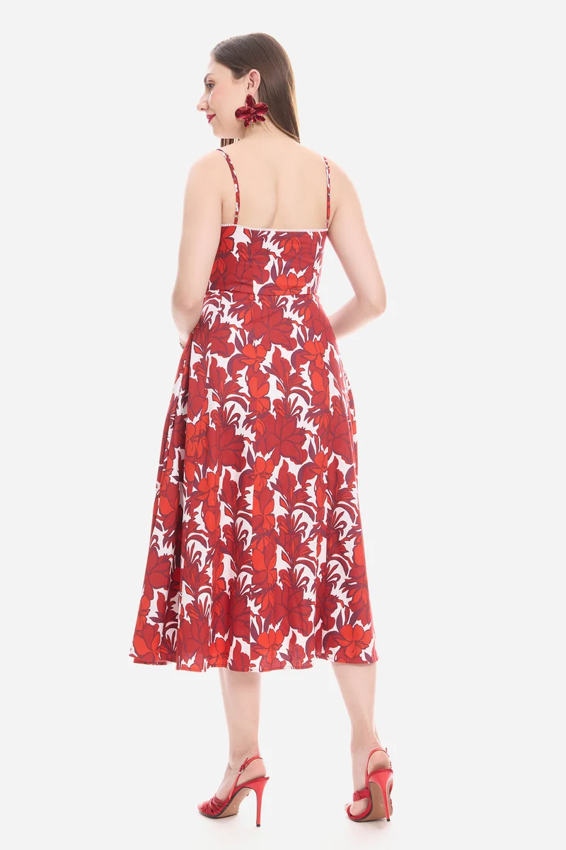 Samia|100% Cotton Sweetheart Lace Midi Dress