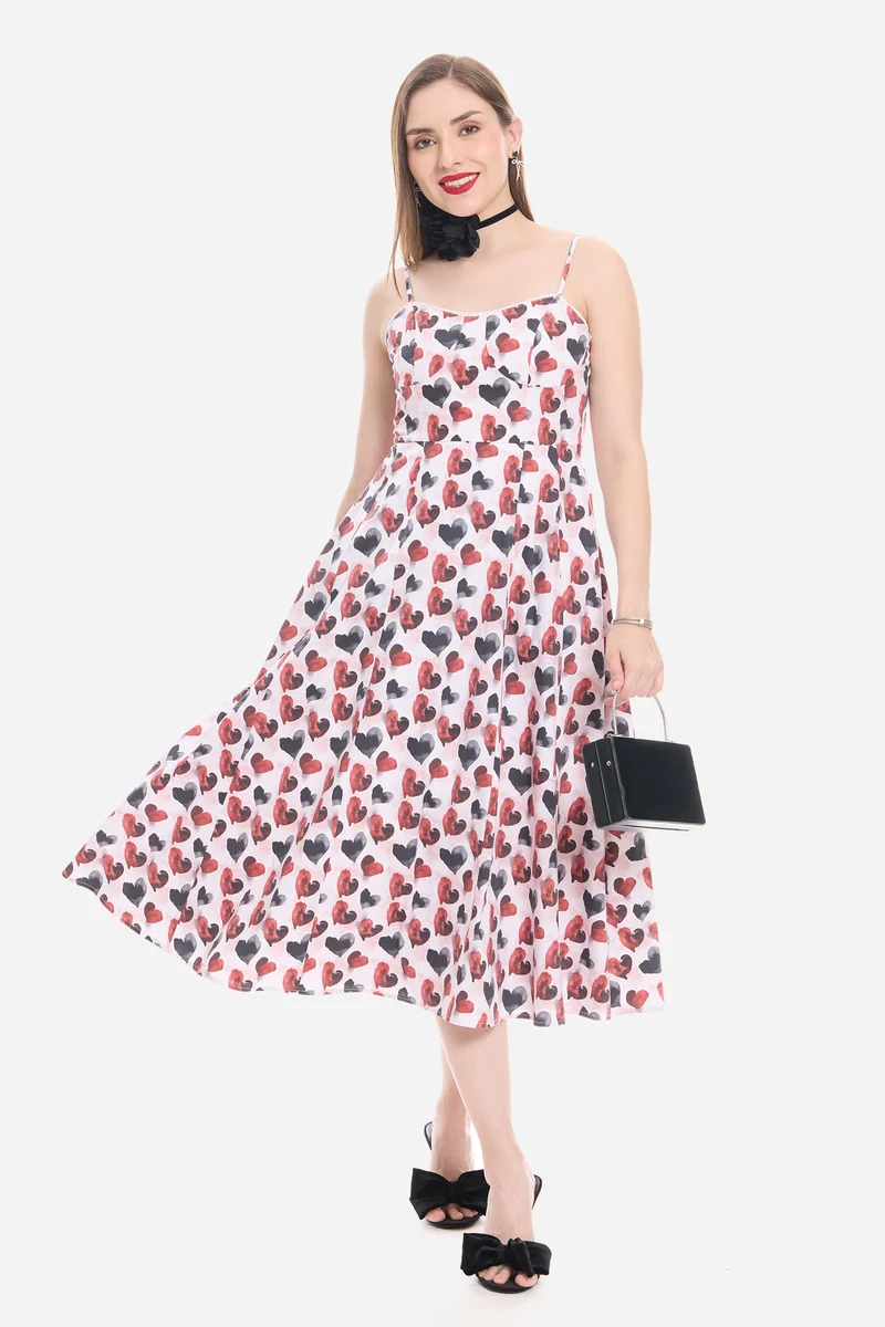 Samna|100% Cotton Sweetheart Lace Midi Dress