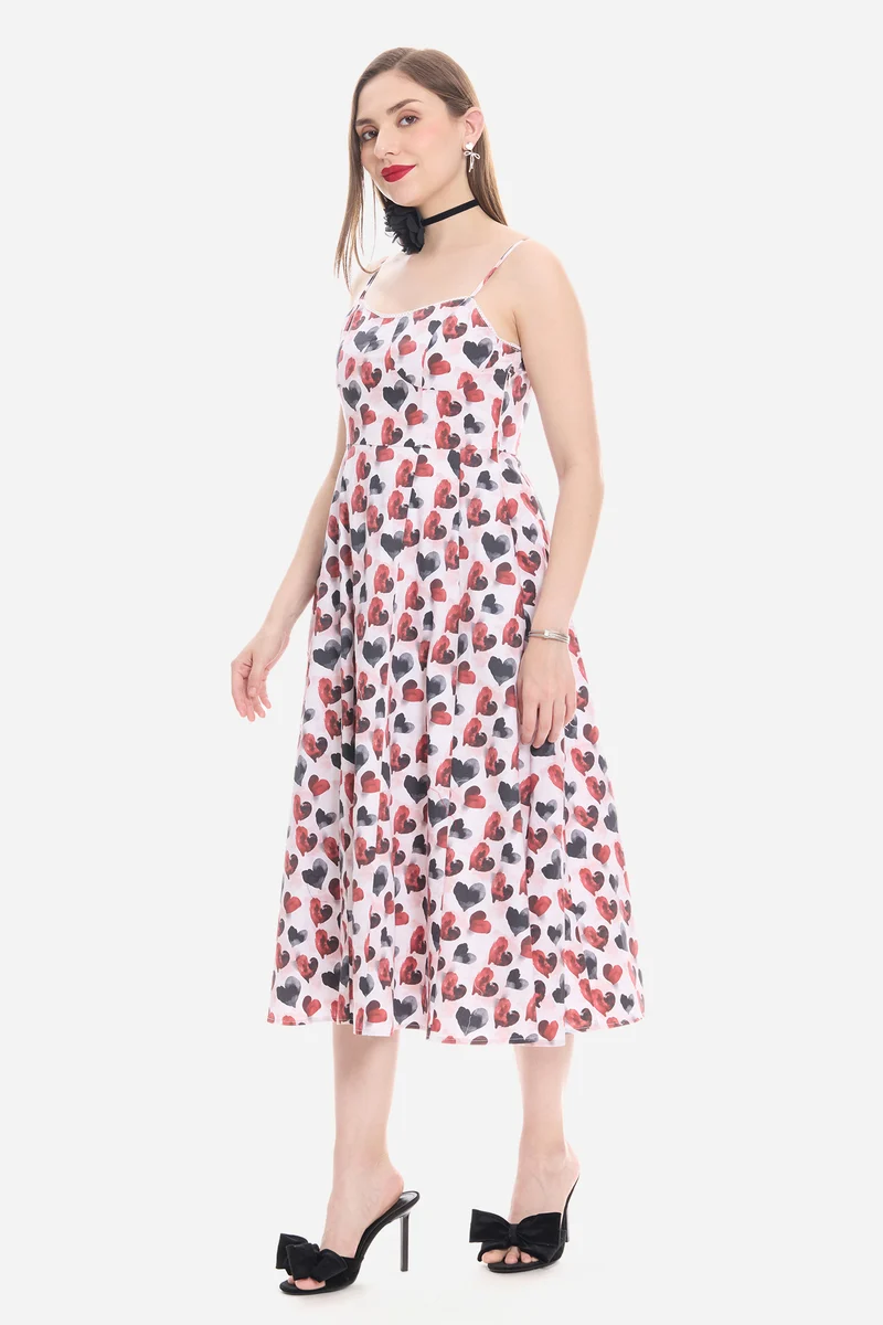 Samna|100% Cotton Sweetheart Lace Midi Dress