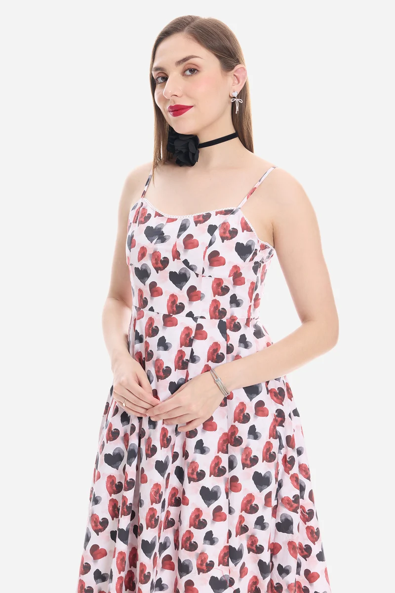 Samna|100% Cotton Sweetheart Lace Midi Dress