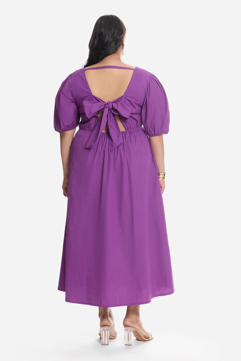 Sotla|Cotton Midi Dress With Puff Sleeve