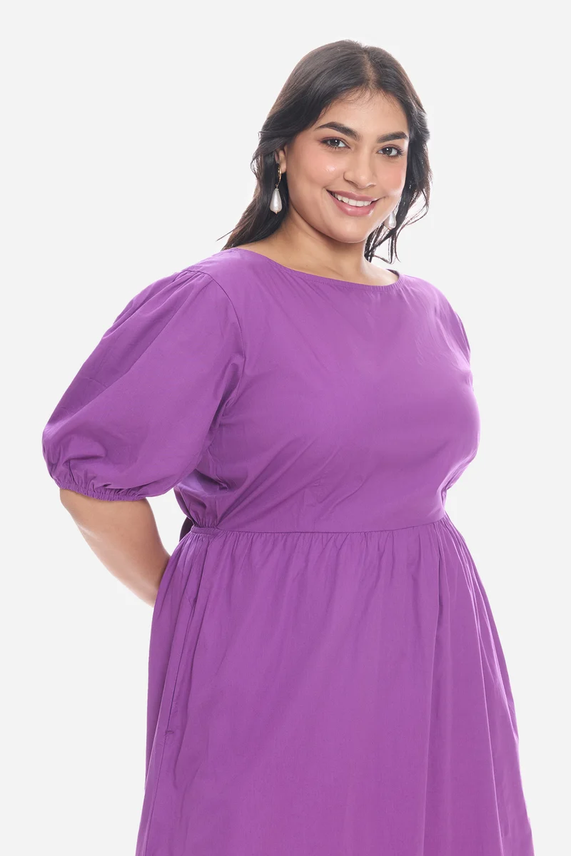 Sotla|Cotton Midi Dress With Puff Sleeve