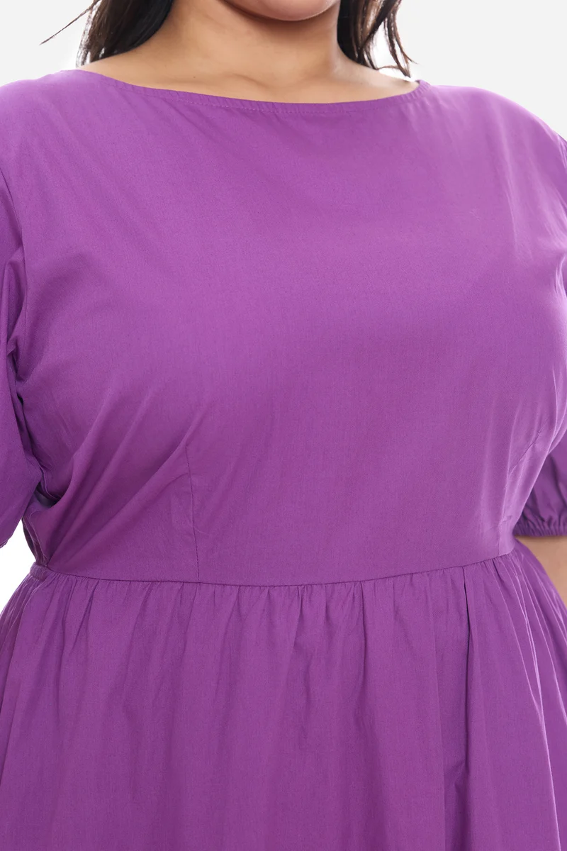 Sotla|Cotton Midi Dress With Puff Sleeve