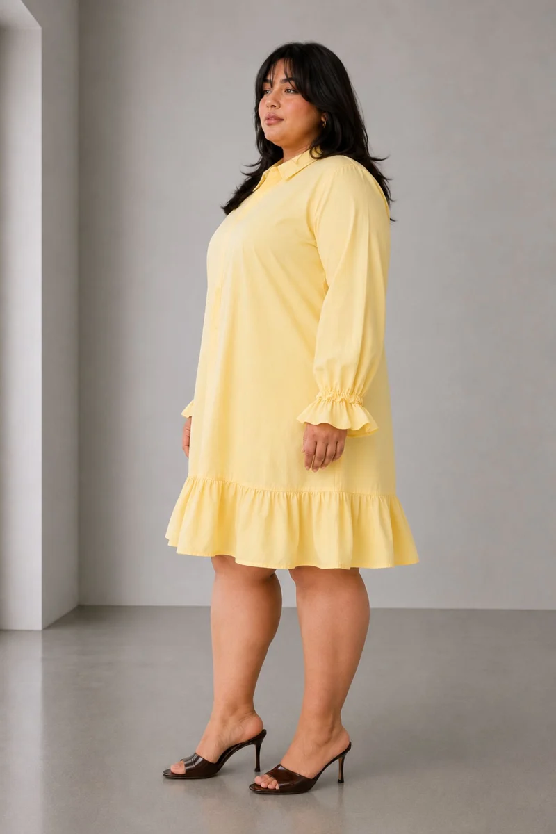 Sovy|Cotton Mini Shirt Dress With Ruffle