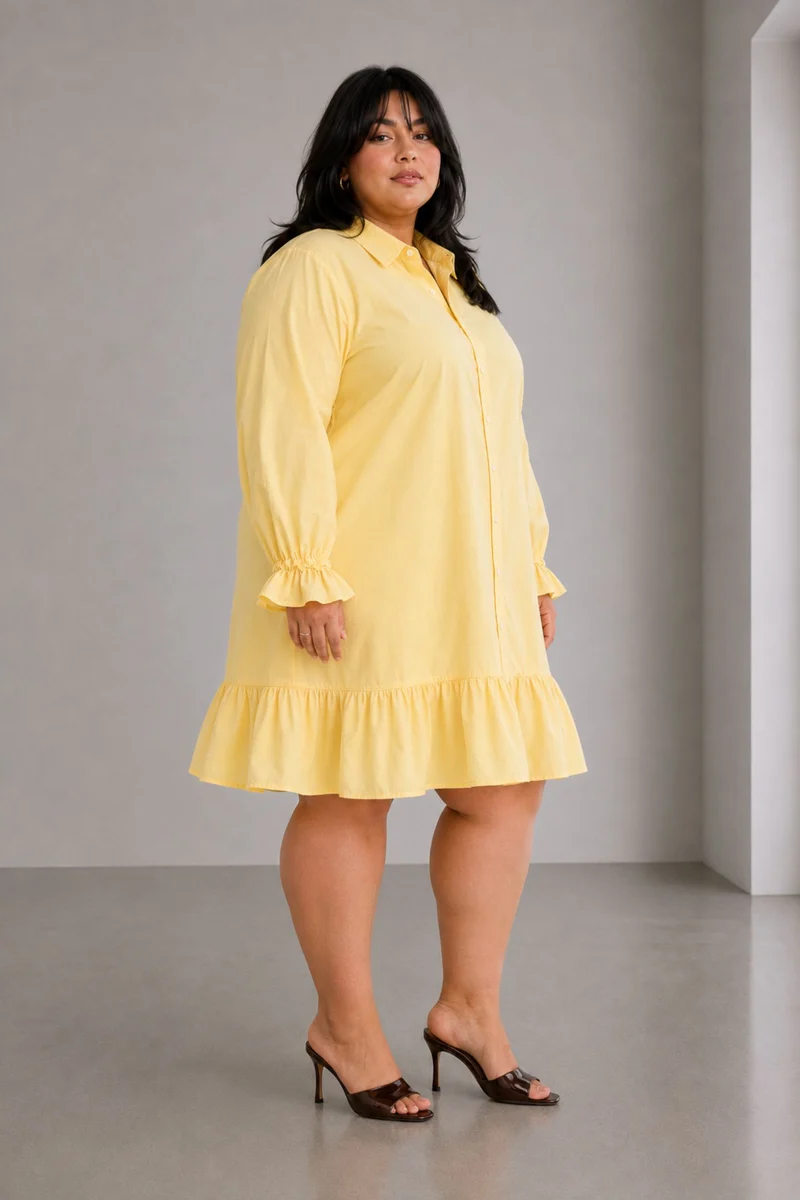 Sovy|Cotton Mini Shirt Dress With Ruffle