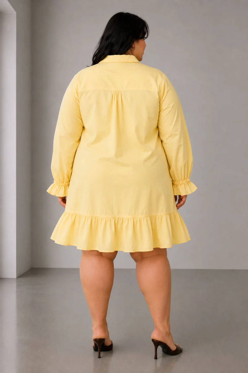 Sovy|Cotton Mini Shirt Dress With Ruffle