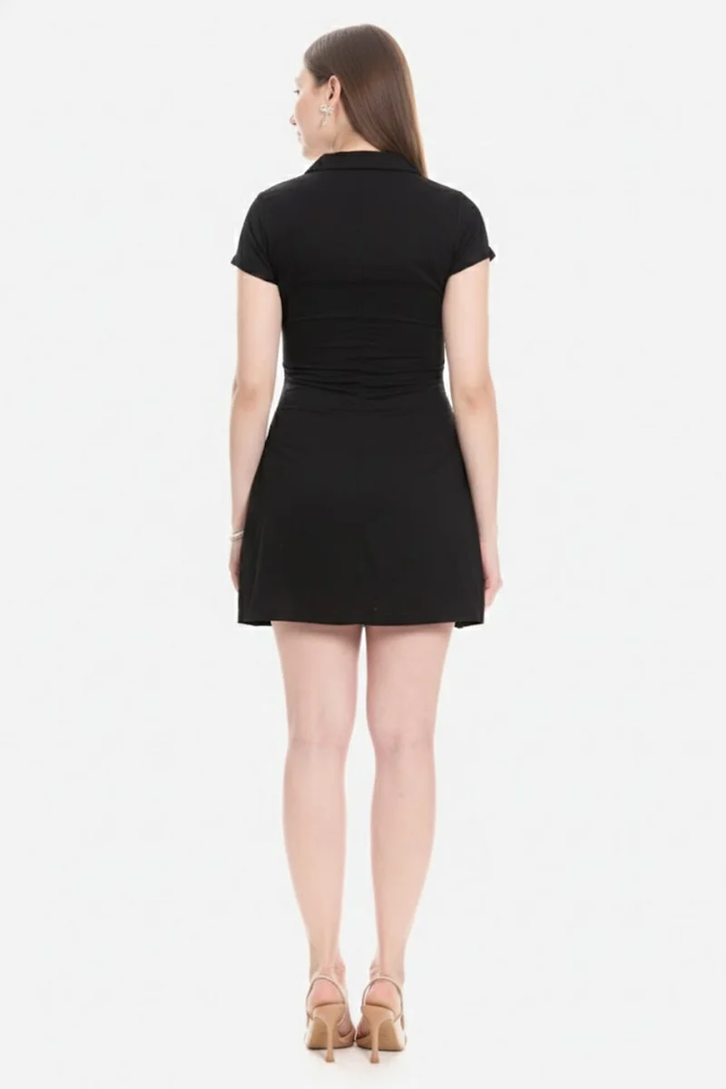 Sasel|100% Cotton Satin Collared Mini Dress