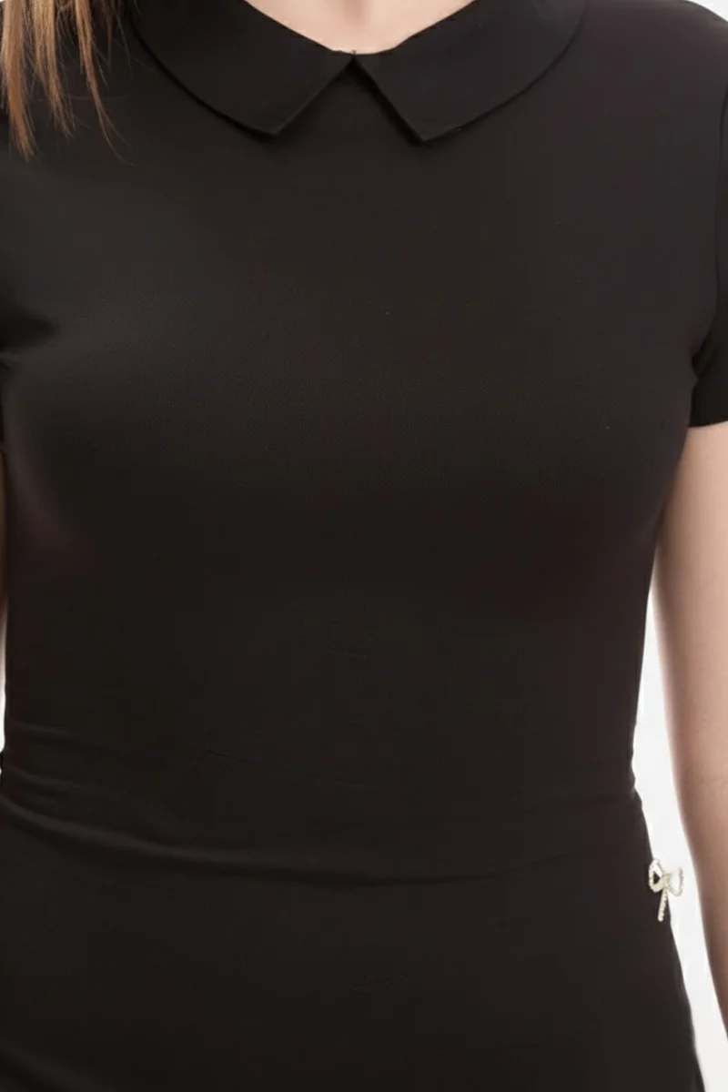 Sasel|100% Cotton Satin Collared Mini Dress
