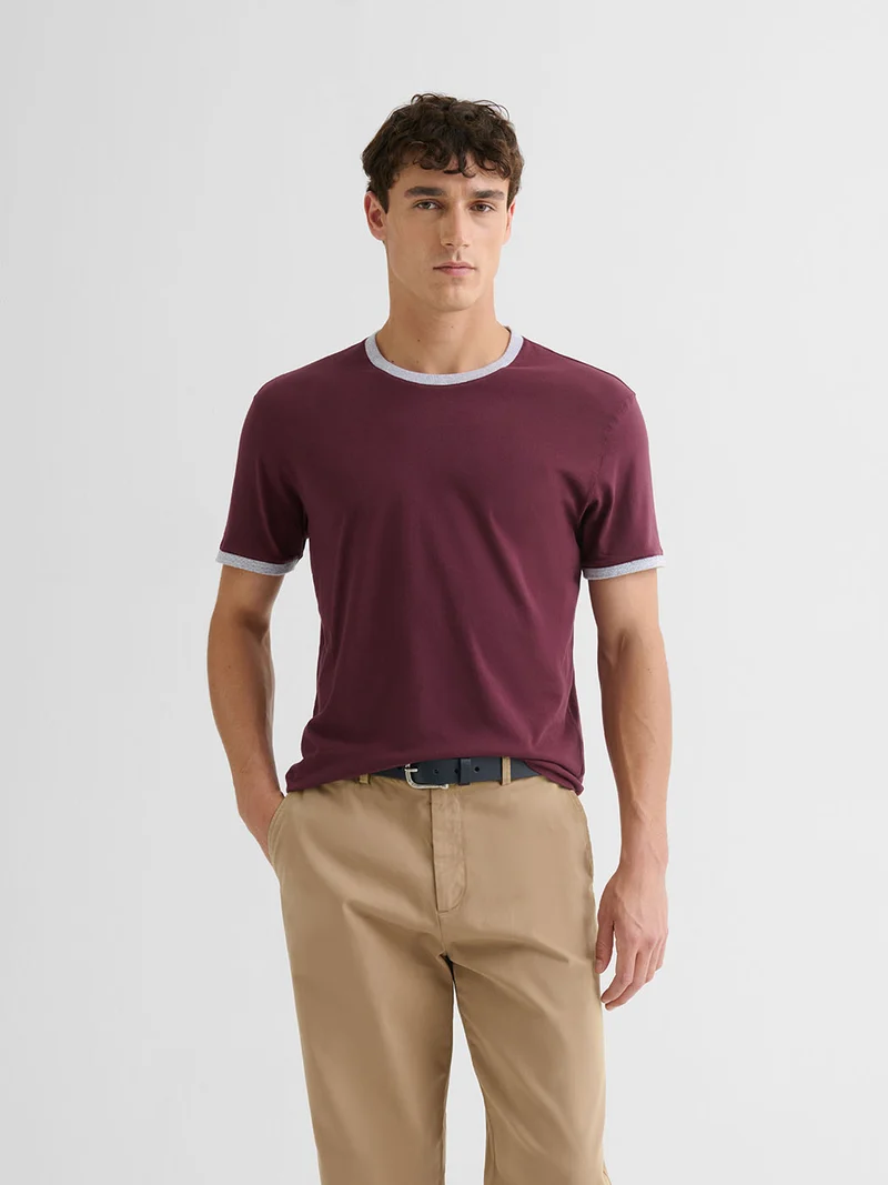 T-shirtcol rond contrasté en coton