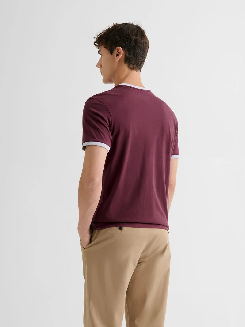 T-shirtcol rond contrasté en coton