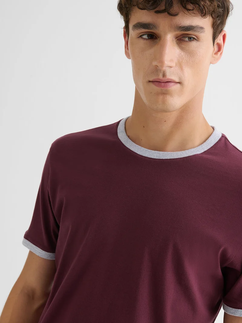 T-shirtcol rond contrasté en coton