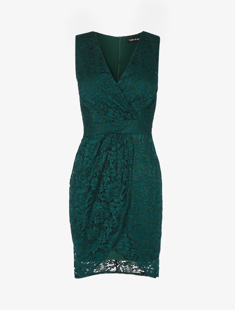 Robe tulipe en dentelle - Vert émeraude