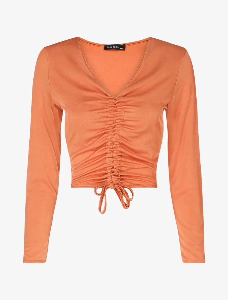 Crop top satiné à cordon de serrage - Orange