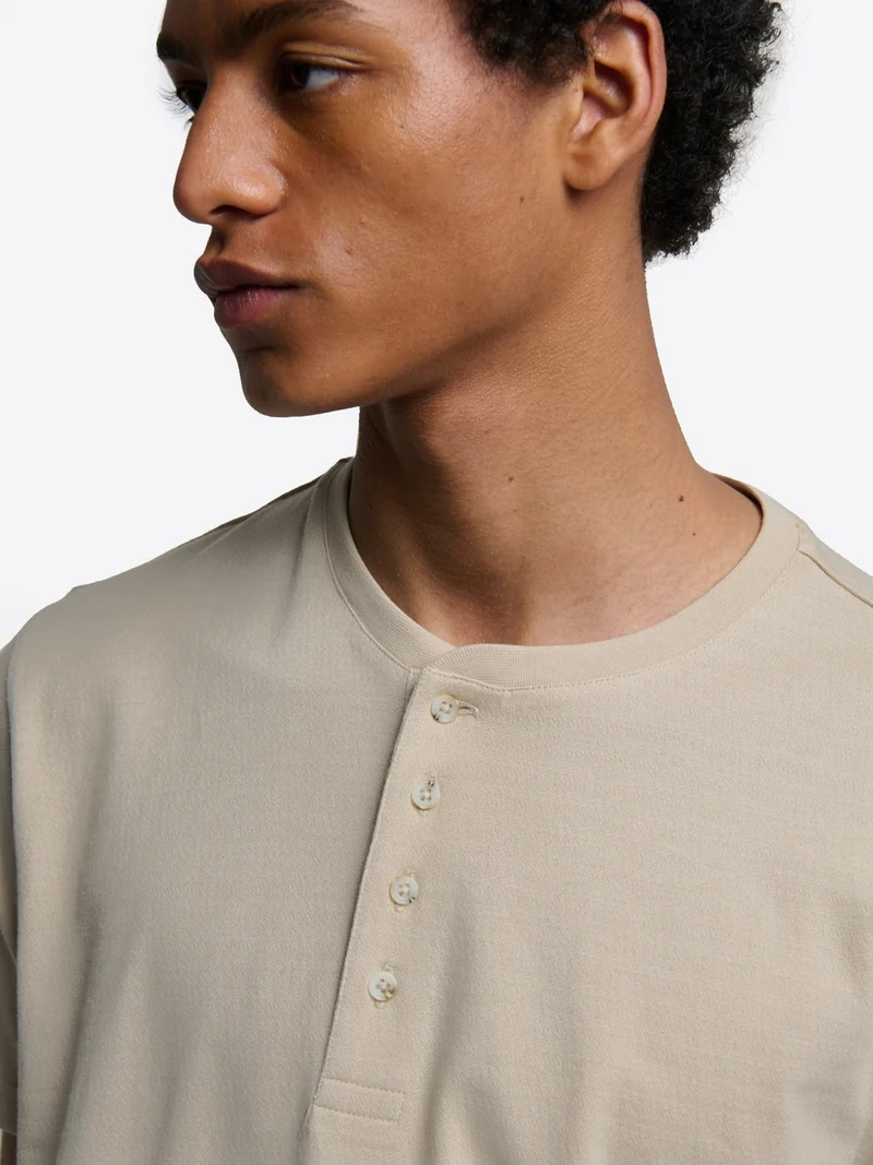 T-shirt col tunisien en coton