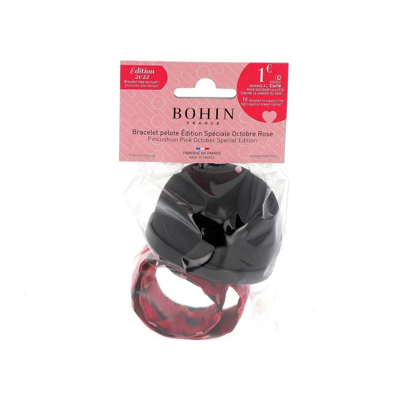 Bohin | Bracelet-Coussin d'Épingles Ajustable | Motif Exclusif Rose & Noir