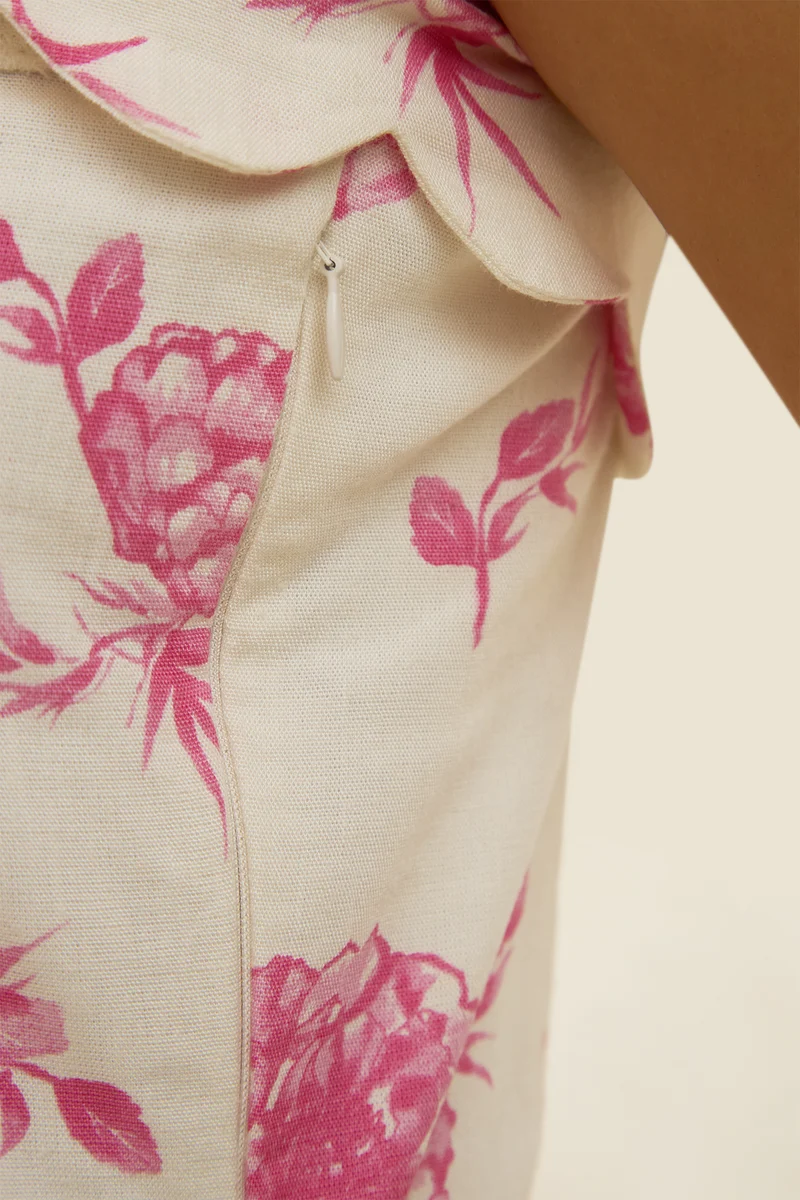 Lisha|Linen Printed Scalloped Hem Midi Dress