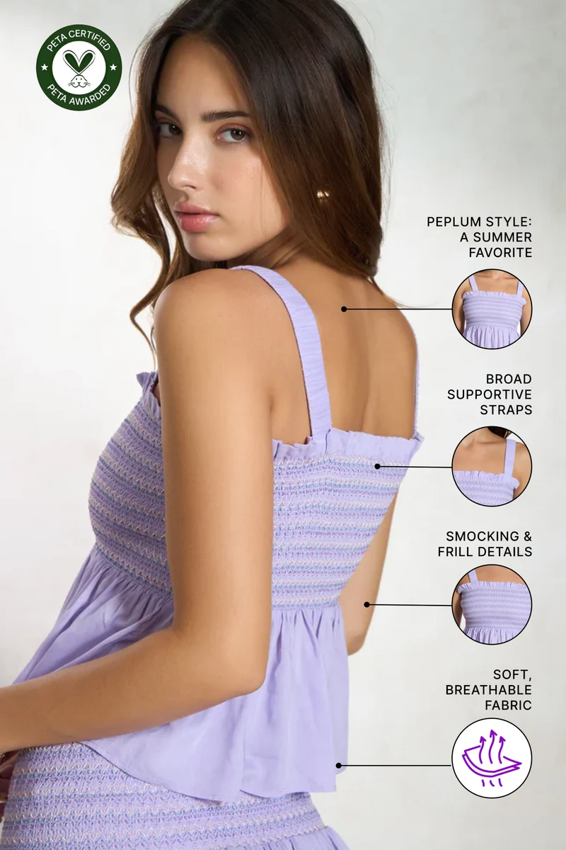 Lexi Top|100% Viscose Smocked Bodice Peplum Top