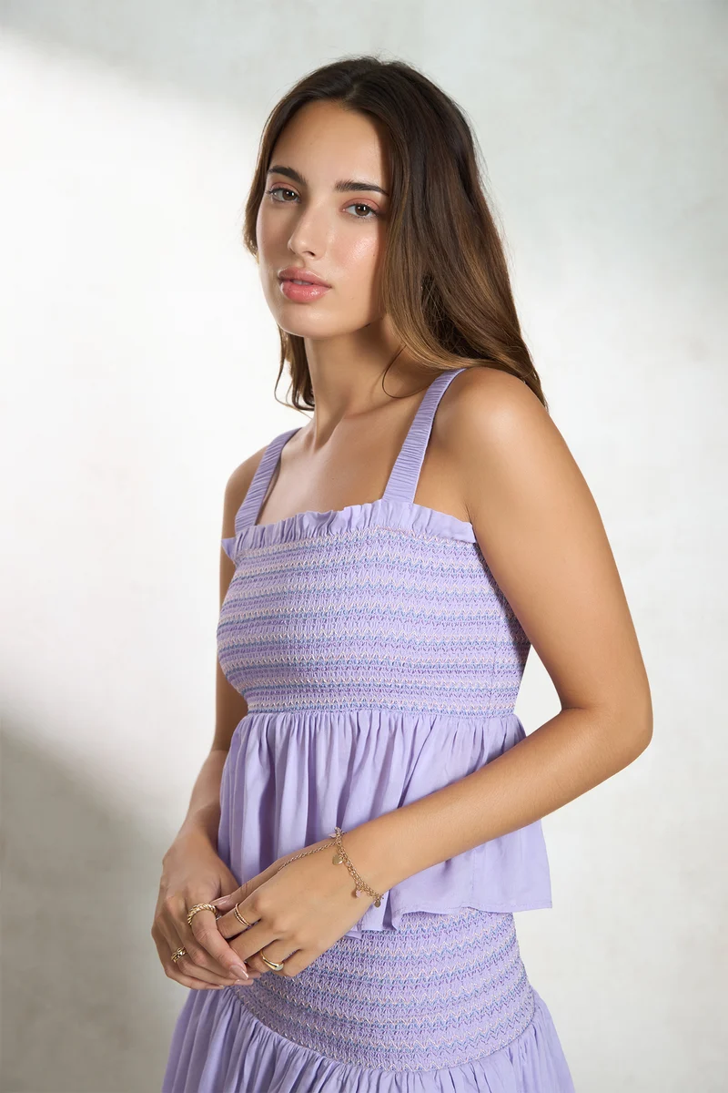 Lexi Top|100% Viscose Smocked Bodice Peplum Top