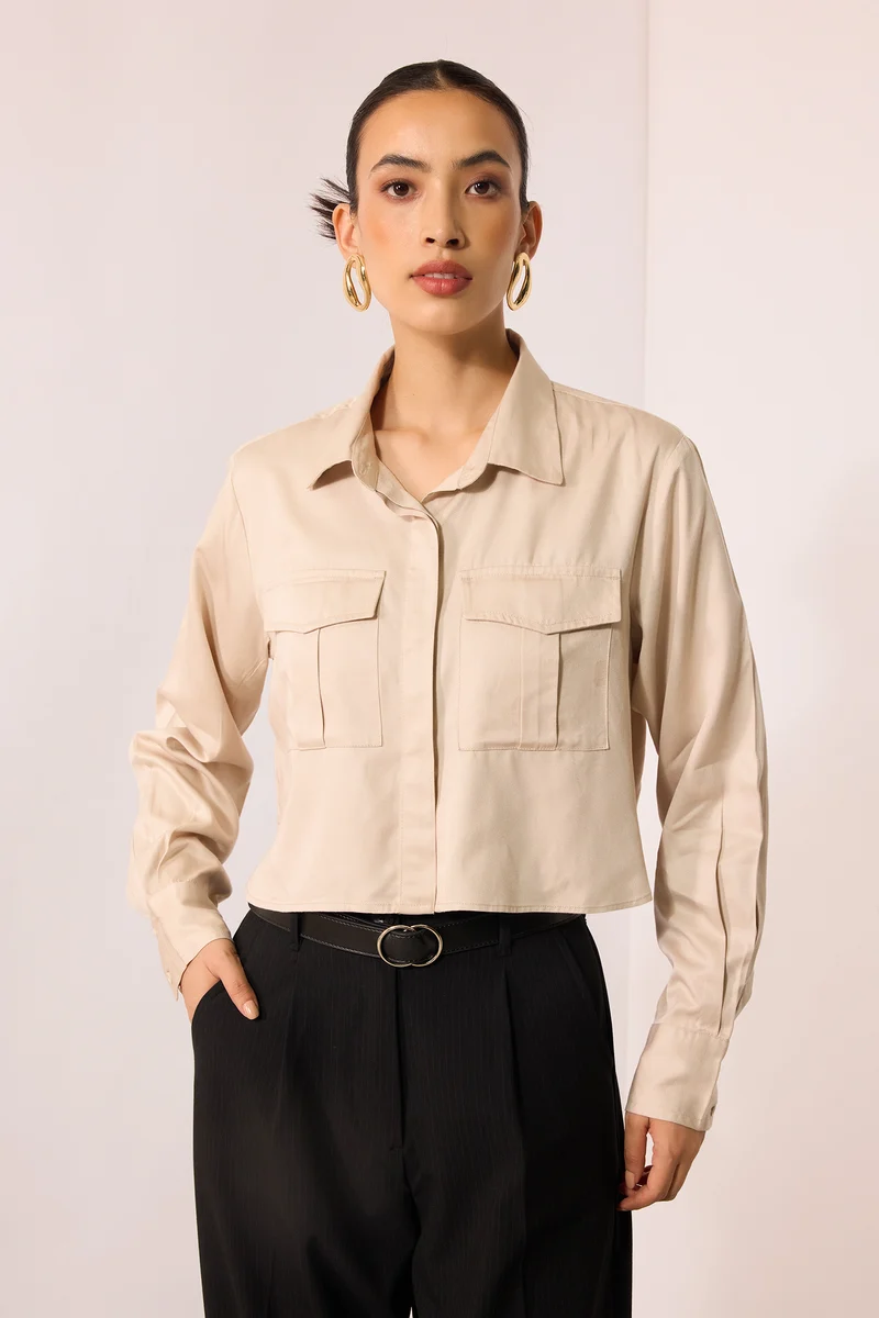 Nikohl|100% Viscose Oversize Ivory Shirt With Pockets