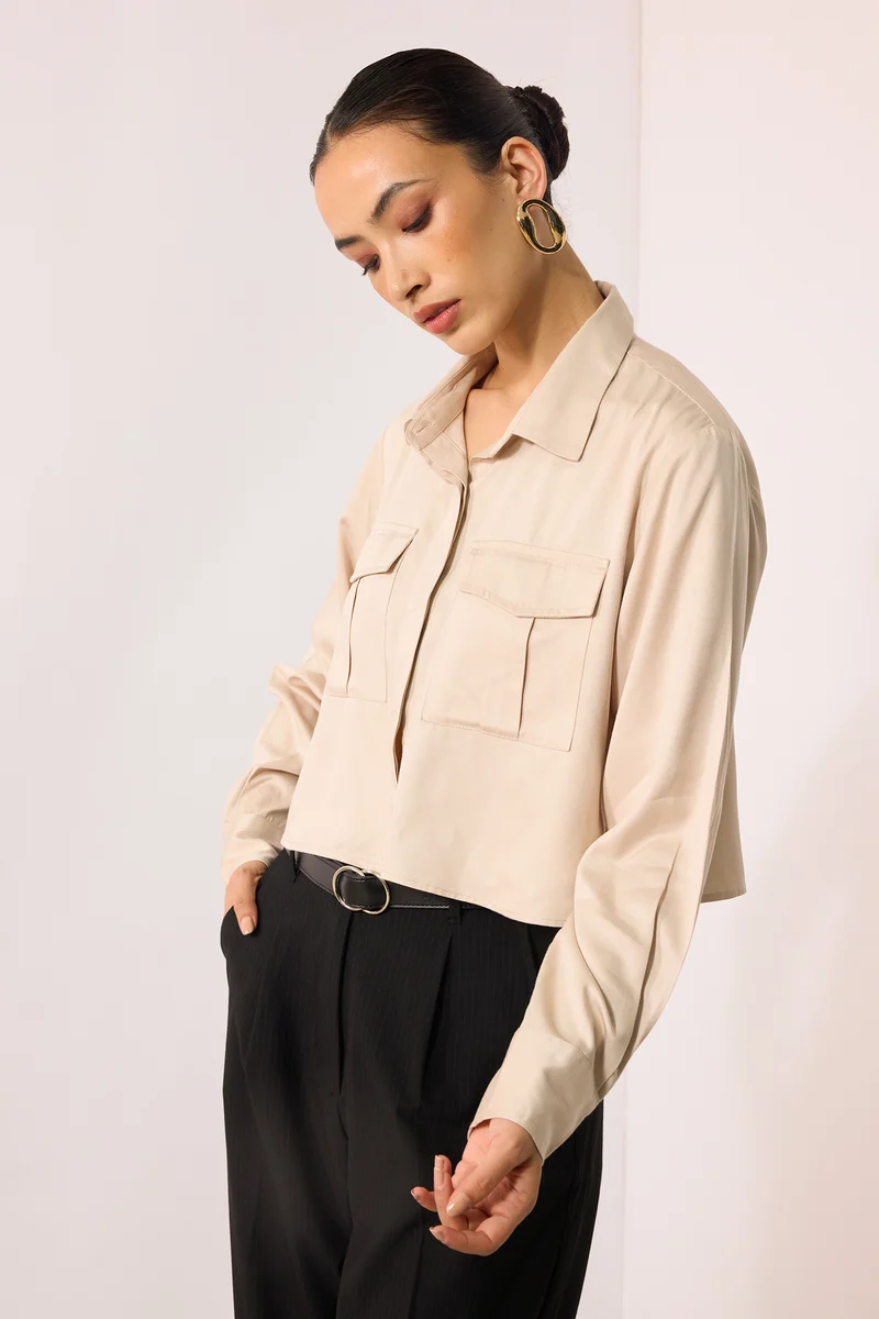Nikohl|100% Viscose Oversize Ivory Shirt With Pockets