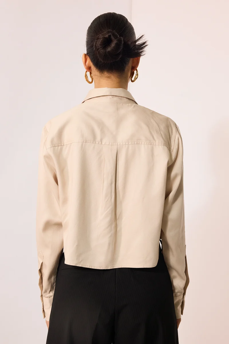 Nikohl|100% Viscose Oversize Ivory Shirt With Pockets