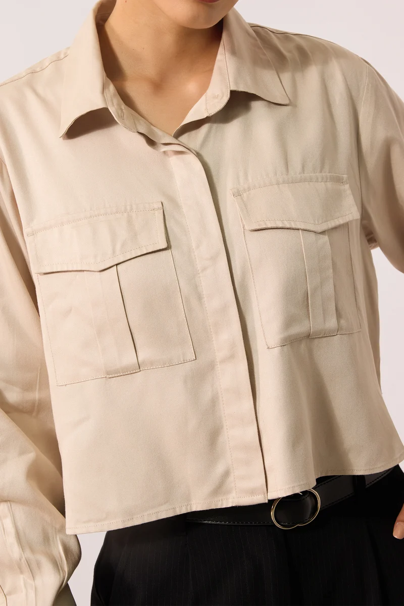 Nikohl|100% Viscose Oversize Ivory Shirt With Pockets