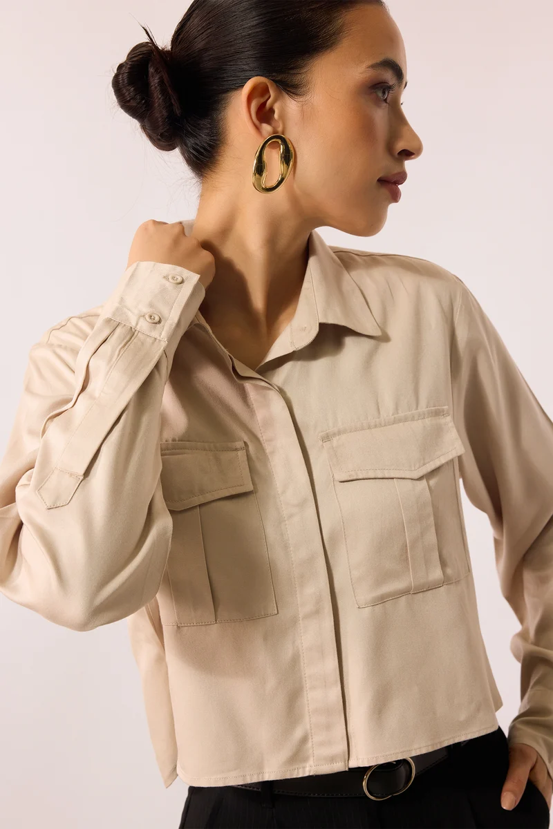Nikohl|100% Viscose Oversize Ivory Shirt With Pockets
