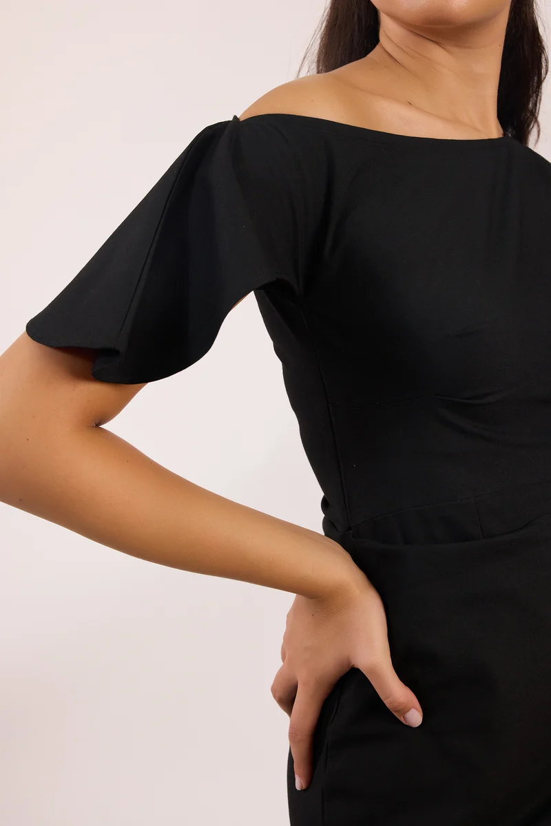 Serina|Viscose Asymmetric Sleeve Mini Dress
