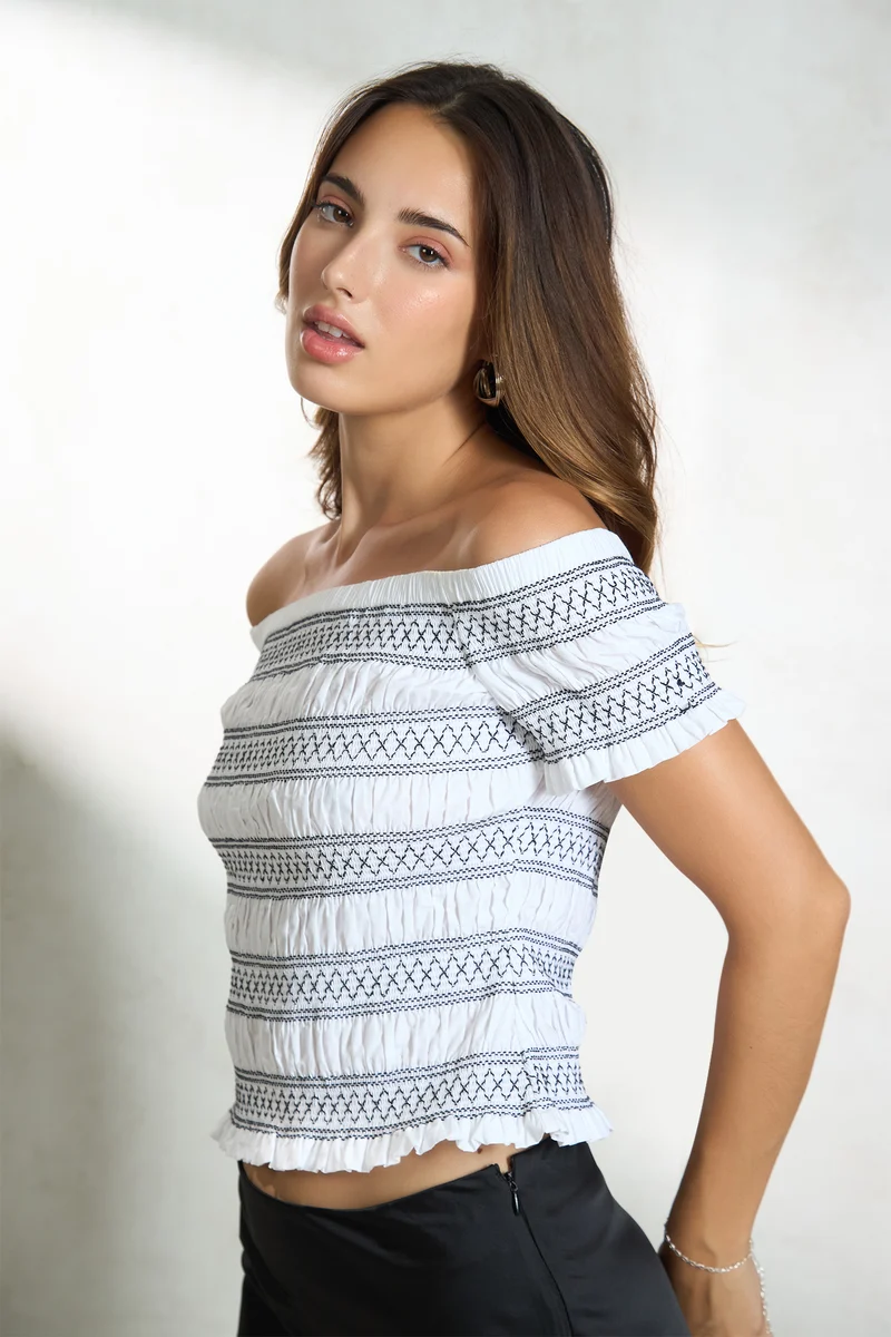 Pemba|100% Cotton Off-Shoulder Smocked Top