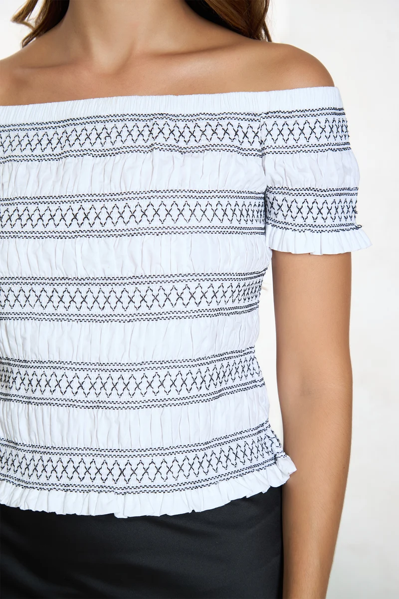 Pemba|100% Cotton Off-Shoulder Smocked Top