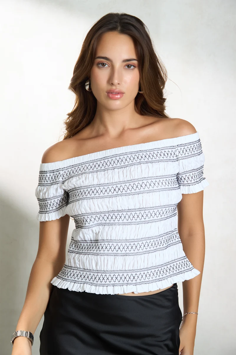 Pemba|100% Cotton Off-Shoulder Smocked Top