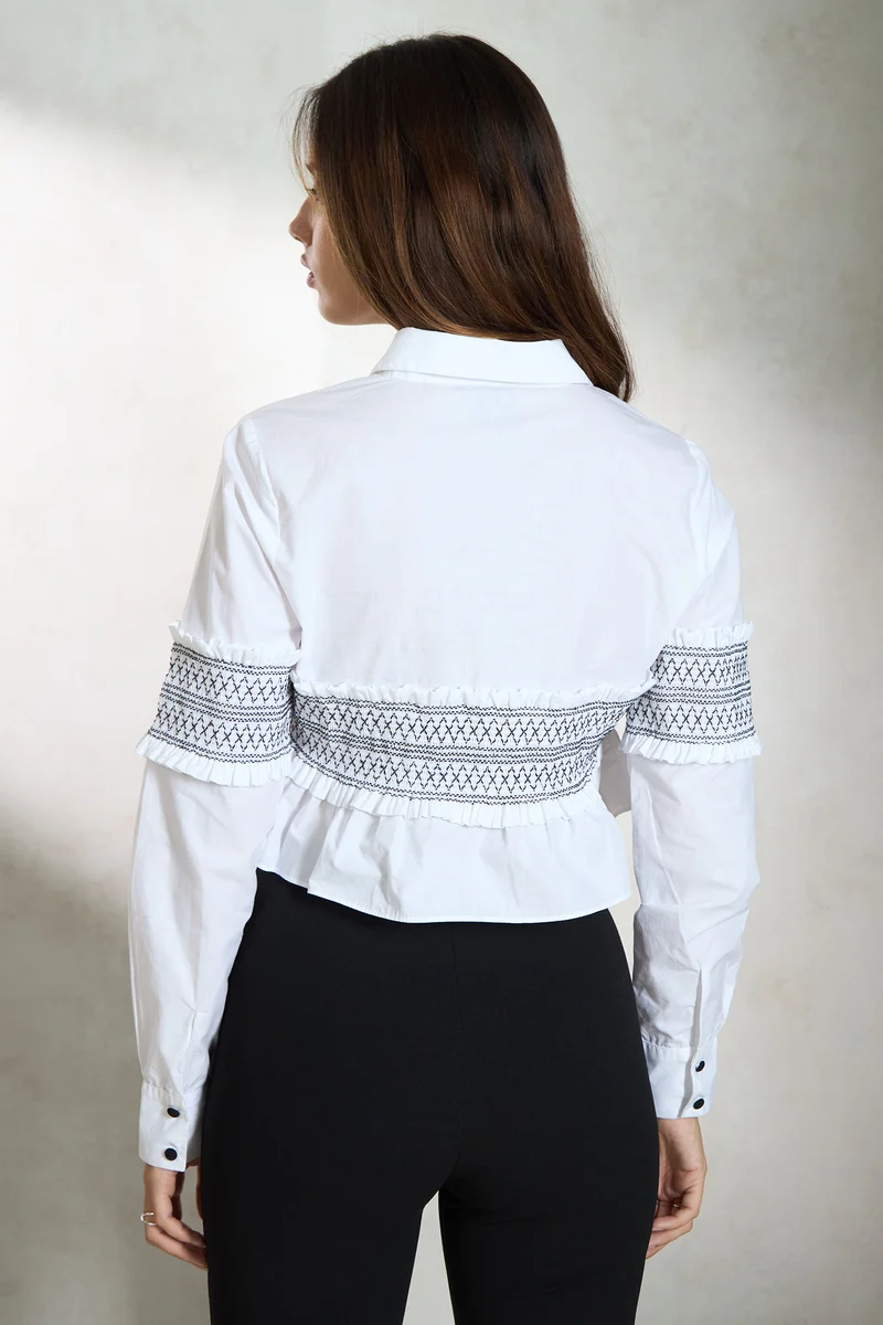 Romy|100% Cotton Smocked Crop Shirt