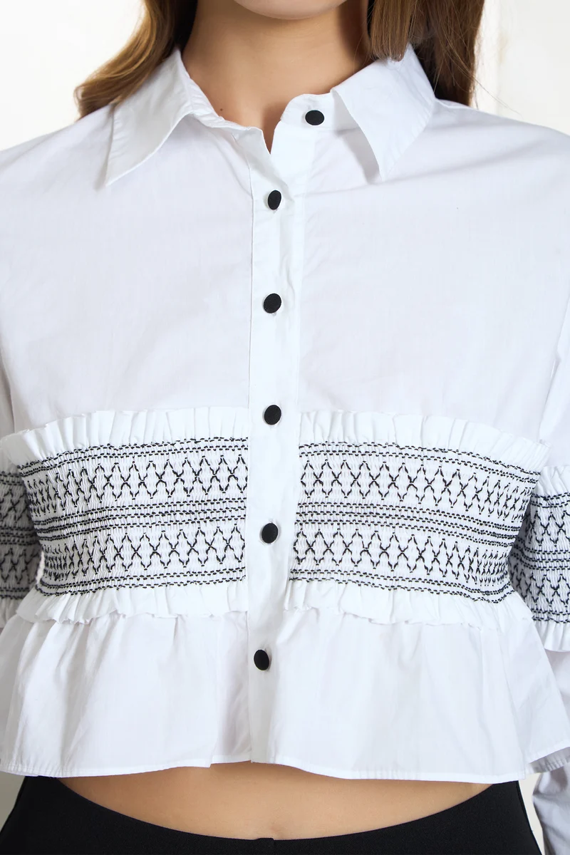 Romy|100% Cotton Smocked Crop Shirt