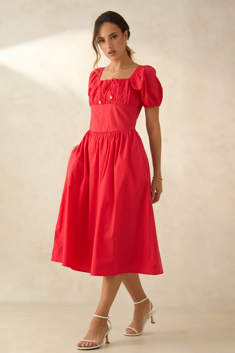 Kial|100% Cotton Voluminous Midi Dress