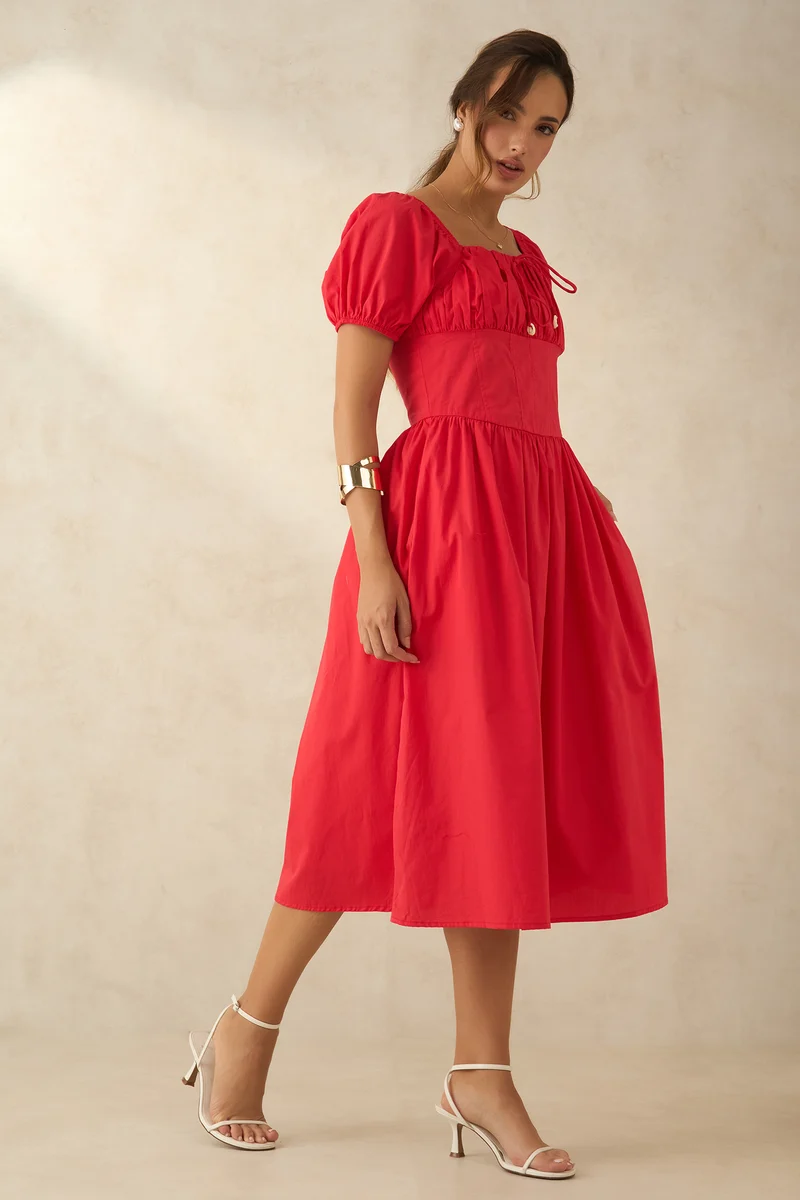 Kial|100% Cotton Voluminous Midi Dress