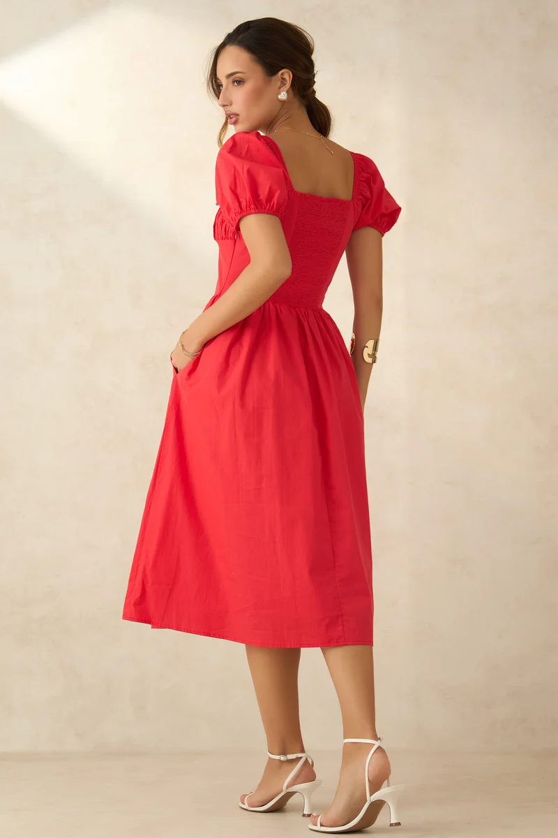 Kial|100% Cotton Voluminous Midi Dress