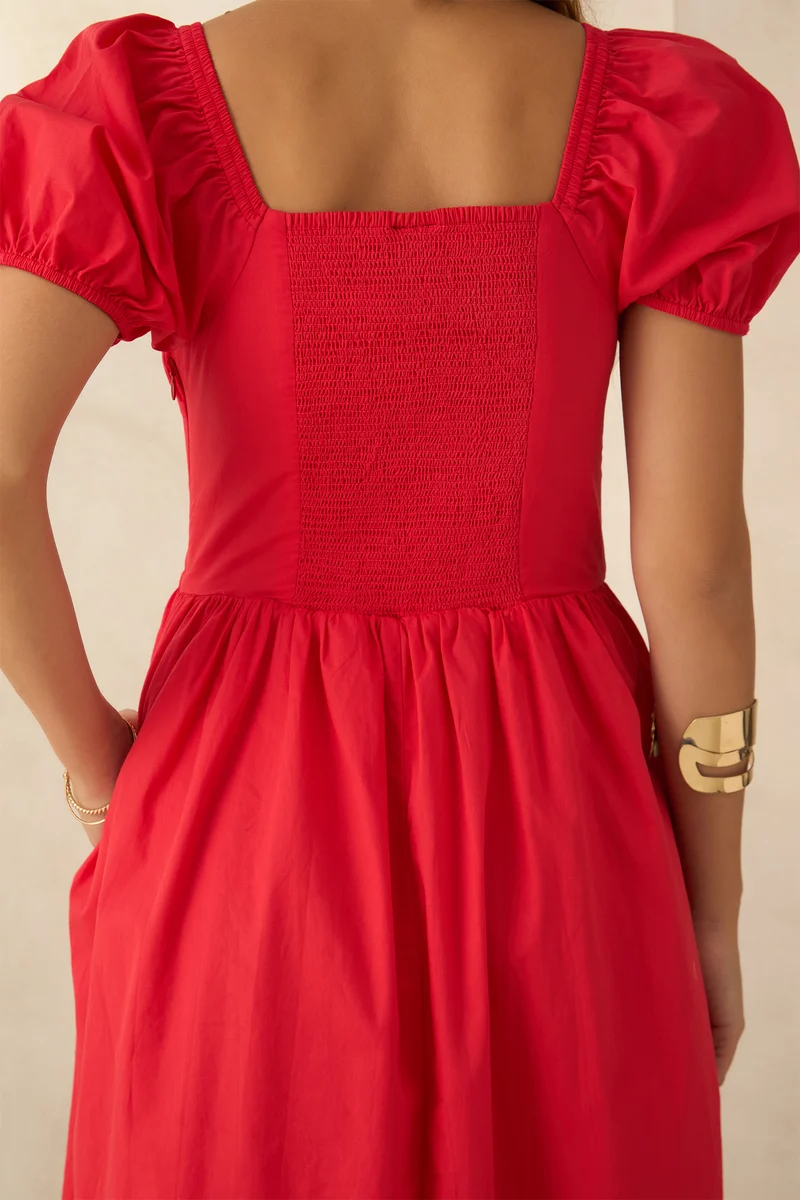 Kial|100% Cotton Voluminous Midi Dress