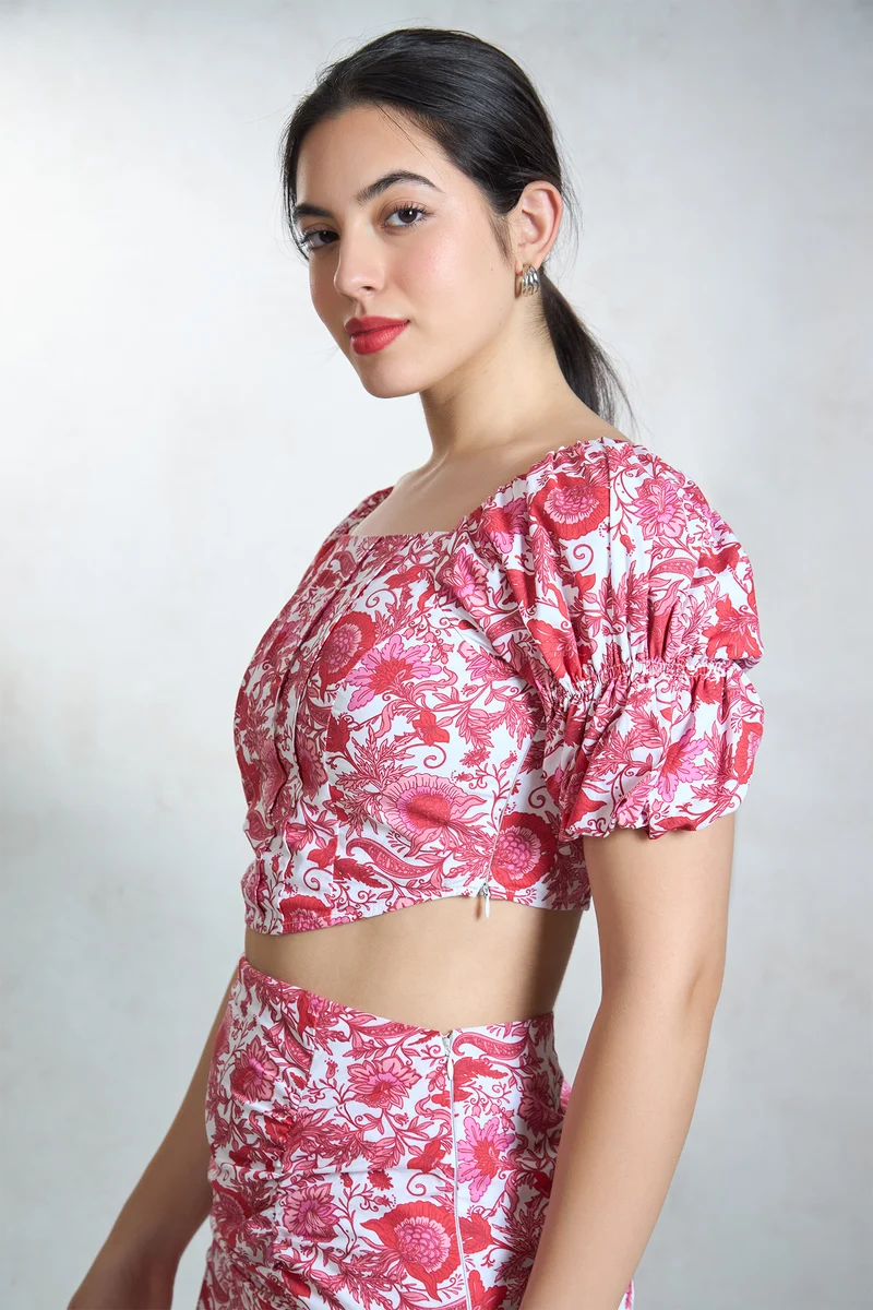 Clemence|100% Cotton Floral Printed Corset Top