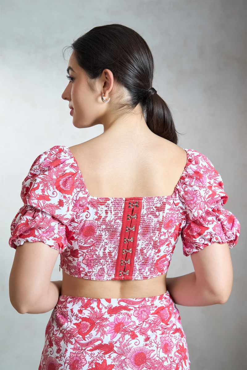 Clemence|100% Cotton Floral Printed Corset Top