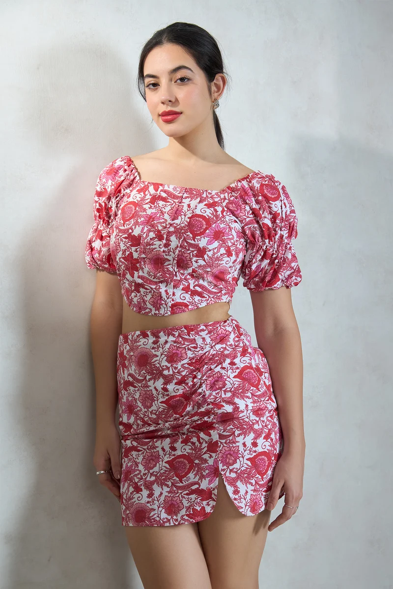 Clemence|100% Cotton Floral Printed Corset Top