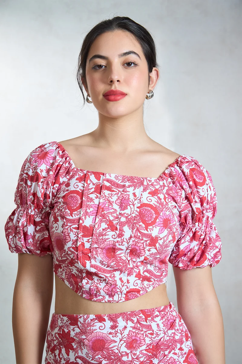 Clemence|100% Cotton Floral Printed Corset Top