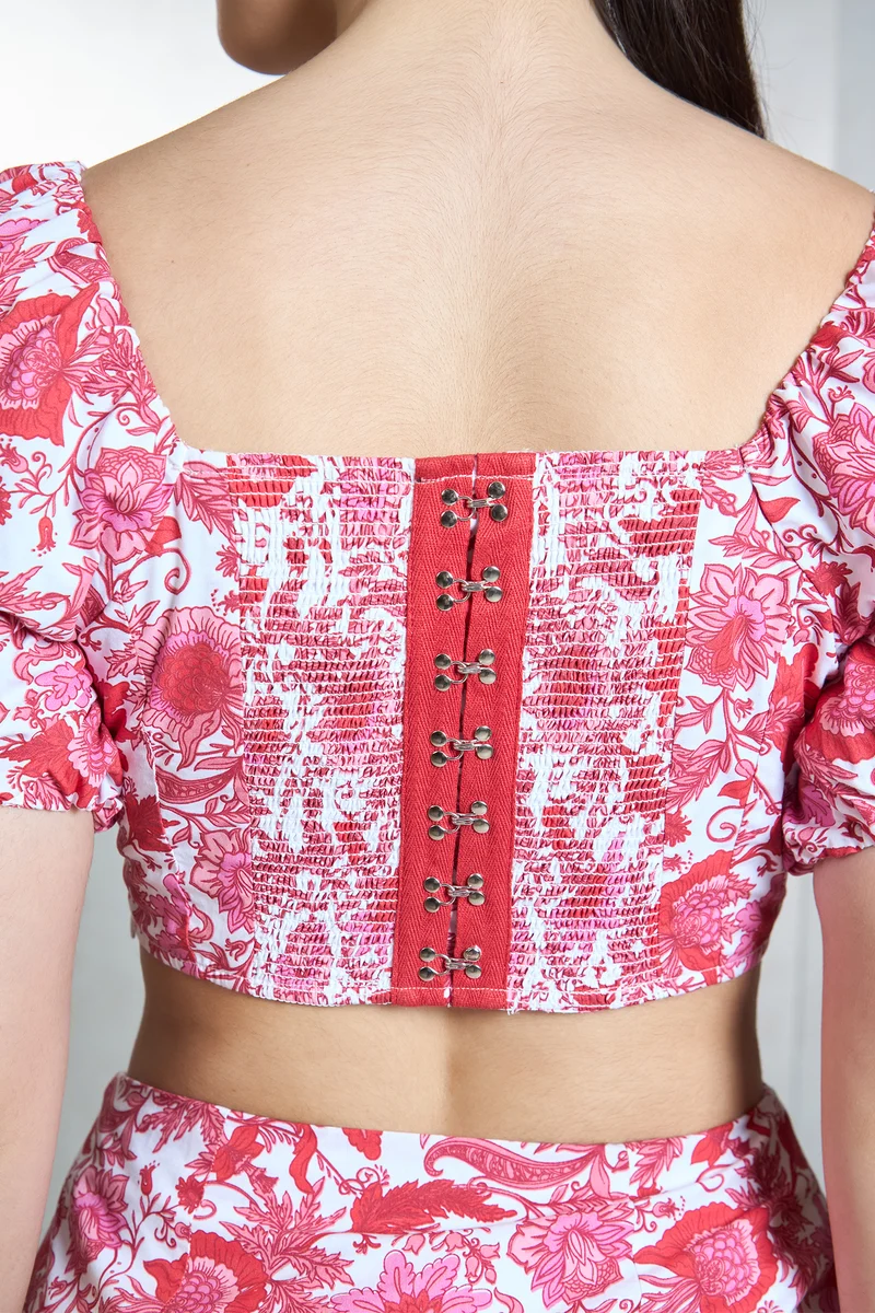 Clemence|100% Cotton Floral Printed Corset Top