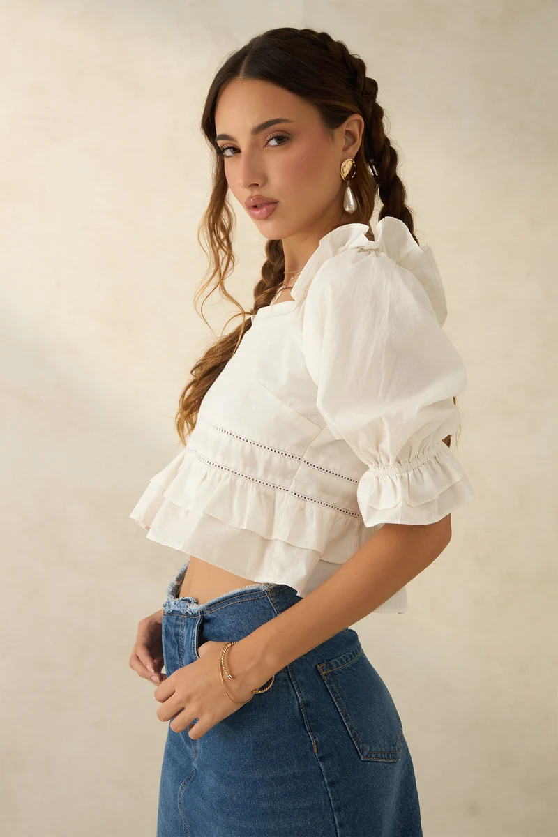 Liea|100% Cotton Ruffled Lace Top