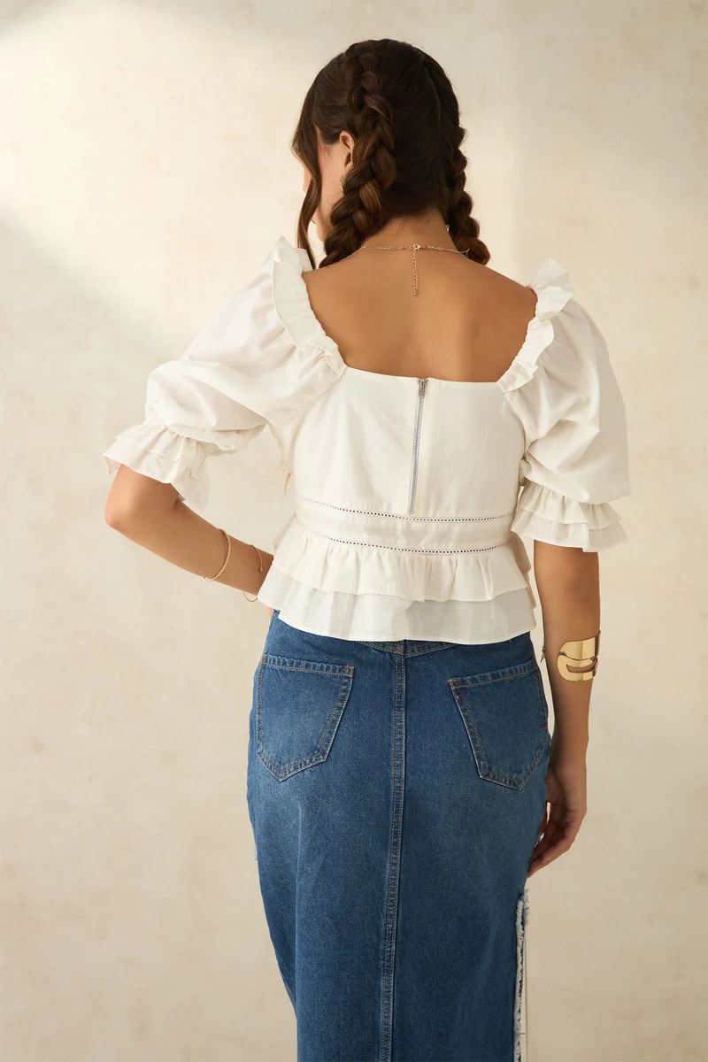 Liea|100% Cotton Ruffled Lace Top