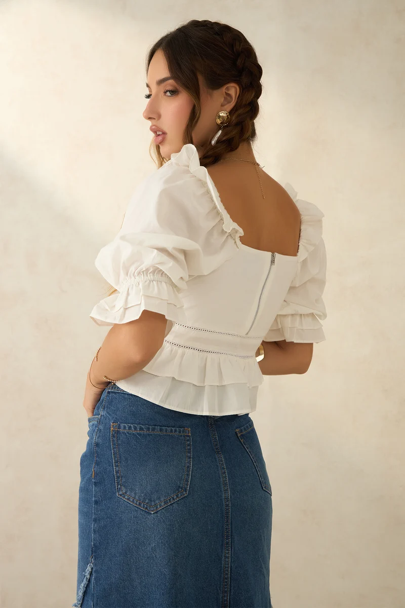 Liea|100% Cotton Ruffled Lace Top