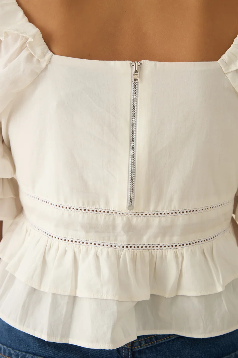 Liea|100% Cotton Ruffled Lace Top