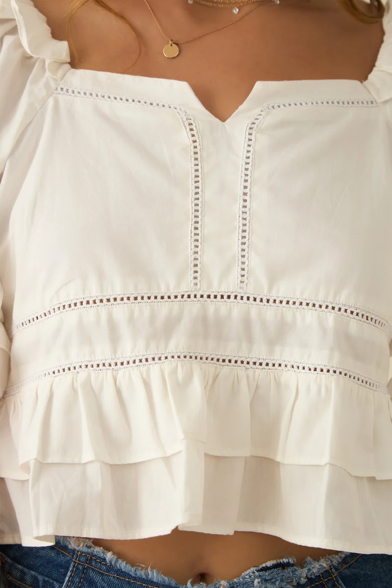 Liea|100% Cotton Ruffled Lace Top