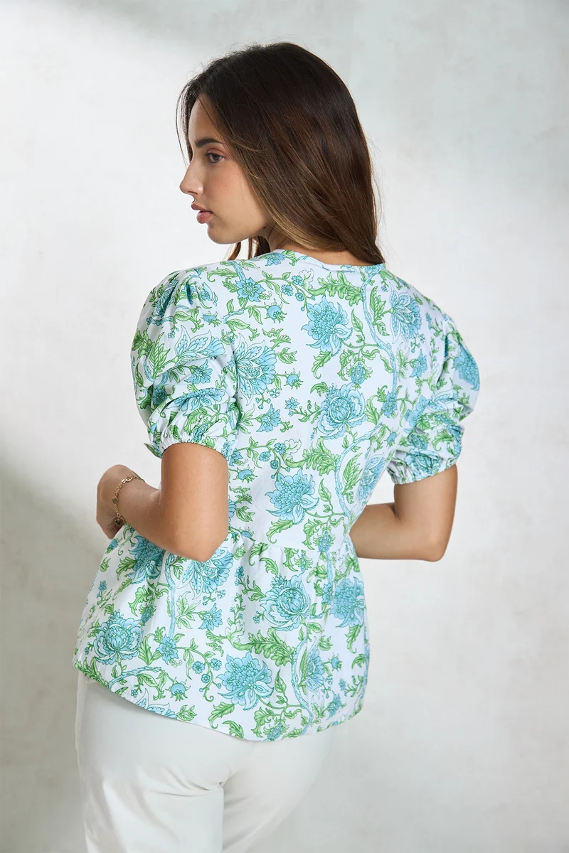 Margaux|100% Cotton Front-Tie Detail Peplum Top