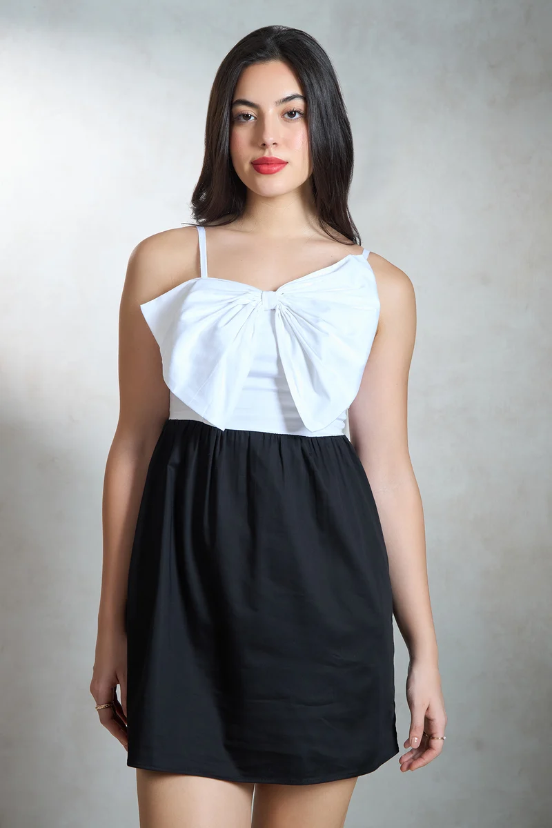 Boe|Cotton Stretch Big Bow Mini Dress